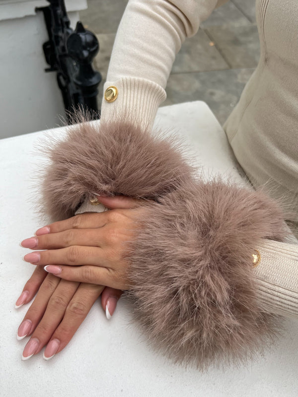 Taupe Snap Band Premium Faux Fur Cuffs