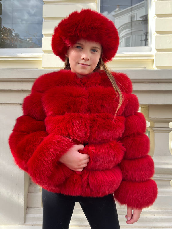 Childrens Red Luxury Fur Coat