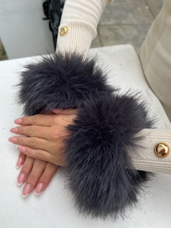 Charcoal Snap Band Premium Faux Fur Cuffs