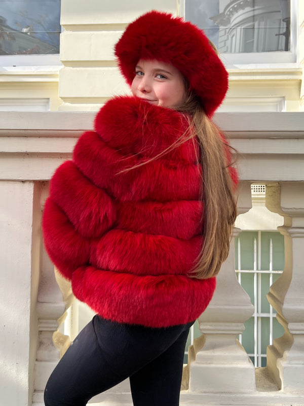 Childrens Red Luxury Fur Coat