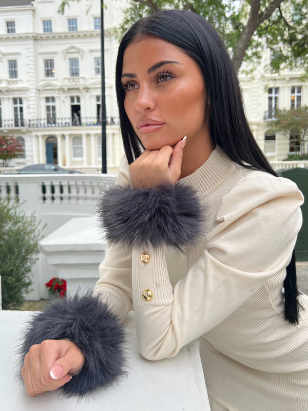 Charcoal Snap Band Premium Faux Fur Cuffs
