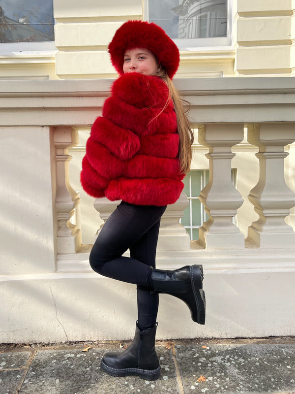 Childrens Red Luxury Fur Coat