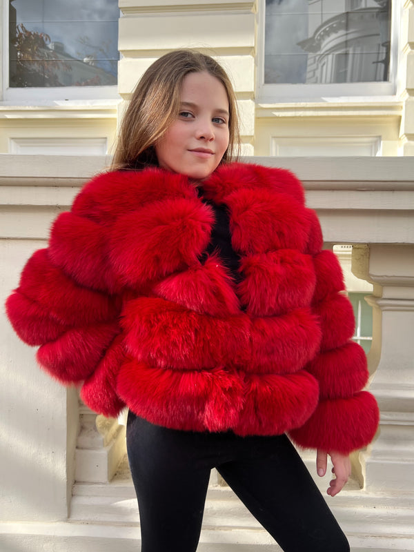 Childrens Red Luxury Fur Coat