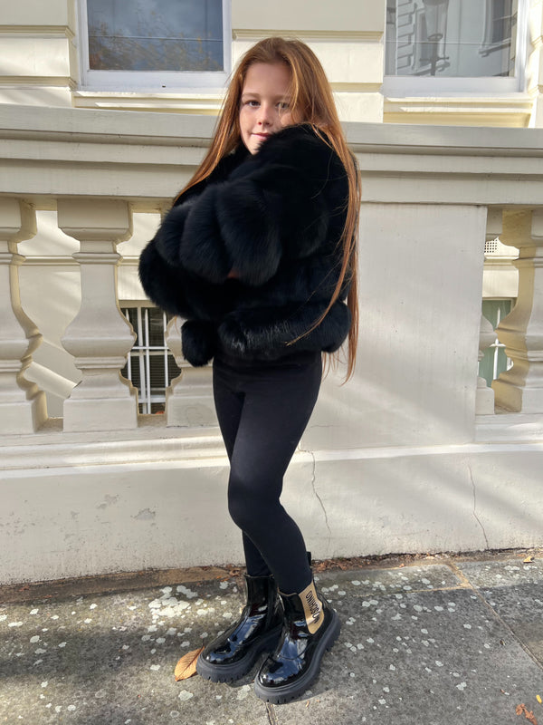 Childrens Black Luxury Fur Coat