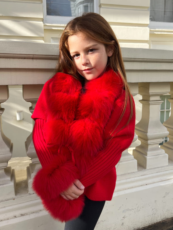 Childrens Red Luxury Fur Cardigan
