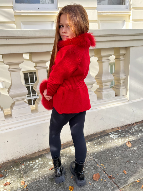 Childrens Red Luxury Fur Cardigan