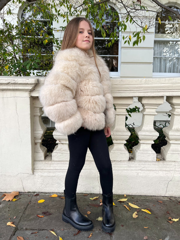 Childrens Beige Luxury Fur Coat