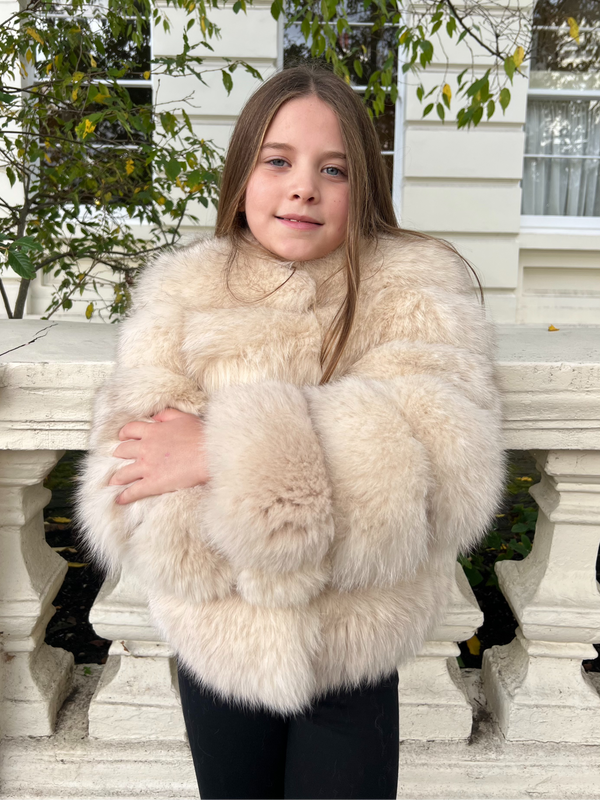 Childrens Beige Luxury Fur Coat