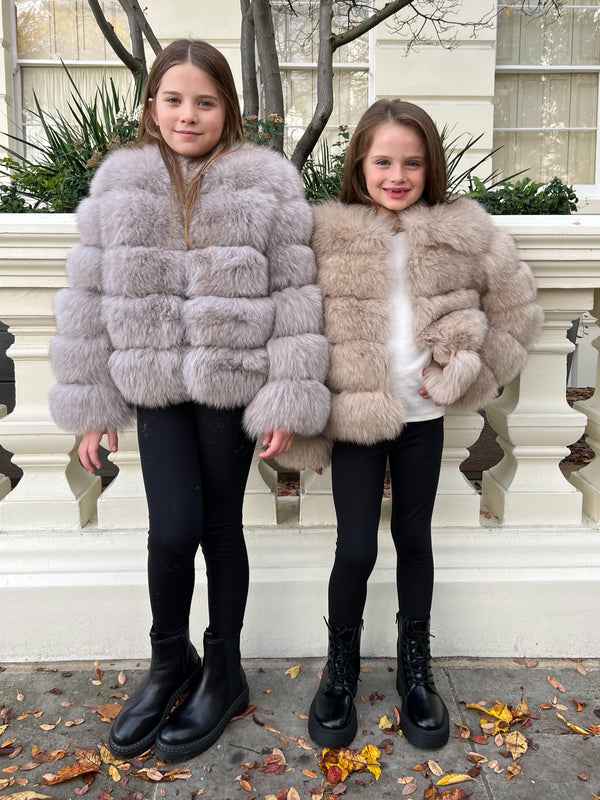 Childrens Light Grey Luxury Fur Coat