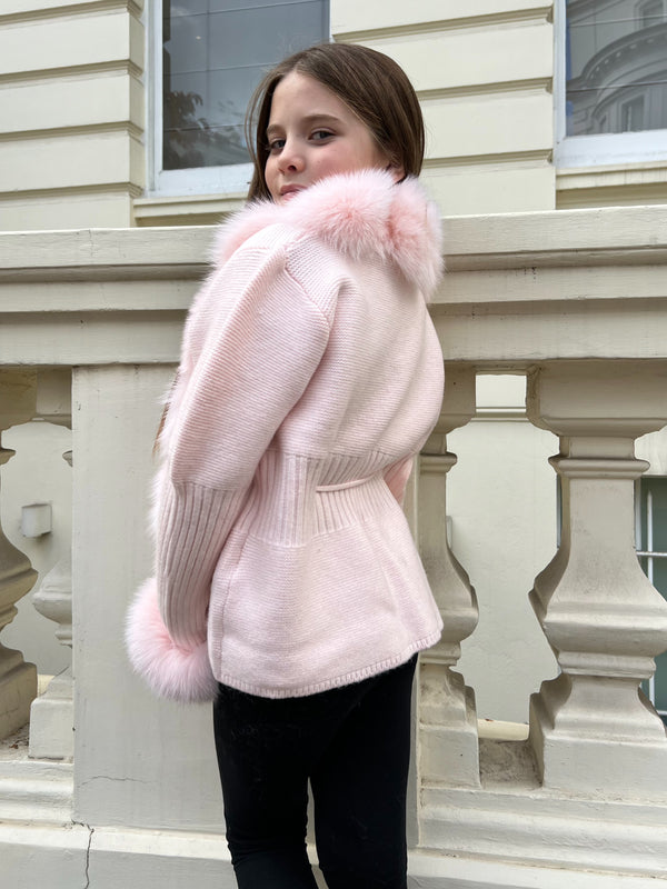 Childrens Baby Pink Luxury Fur Cardigan
