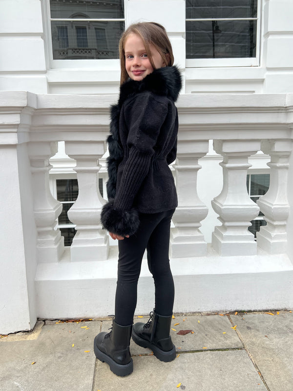 Childrens Black Luxury Fur Cardigan