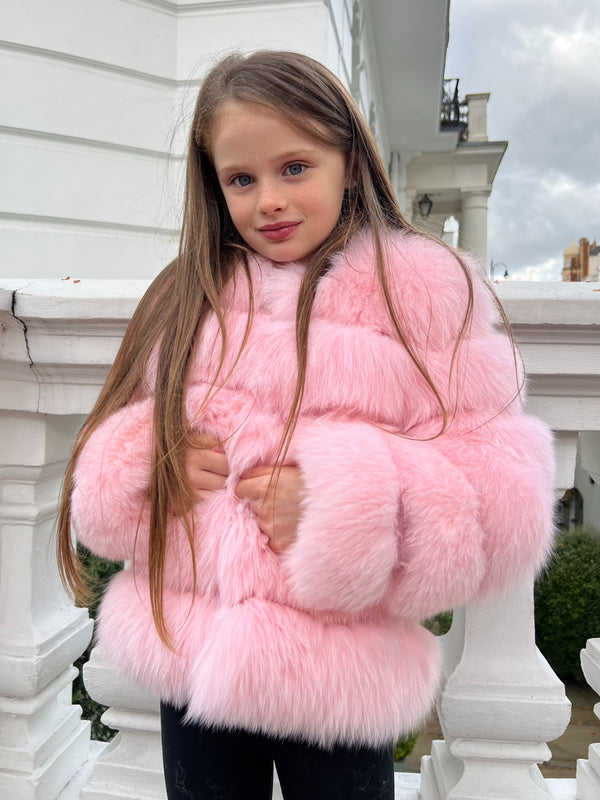 Childrens Baby Pink Luxury Fur Coat