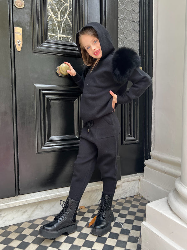 Childrens Black Luxury Fur Tracksuit