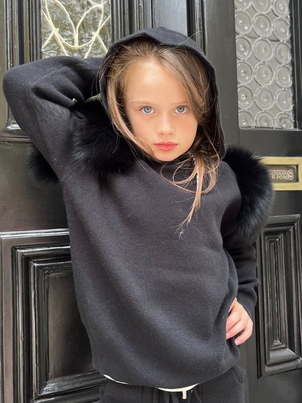Childrens Black Luxury Fur Tracksuit