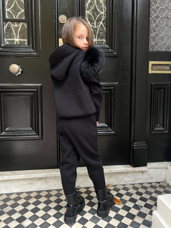 Childrens Black Luxury Fur Tracksuit