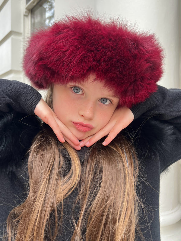 Childrens Burgundy Luxury Fur Headband