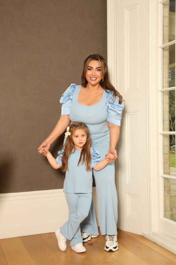 Lauren Goodger & Larose Childrens Baby Blue Silky Puff Sleeve Top