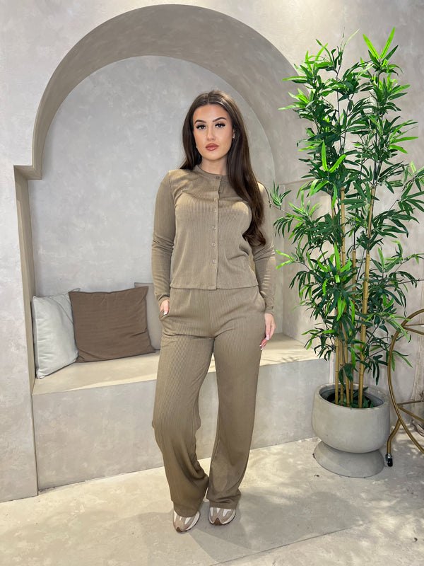Collarless Shirt And Wide Leg Trouser Co Ord