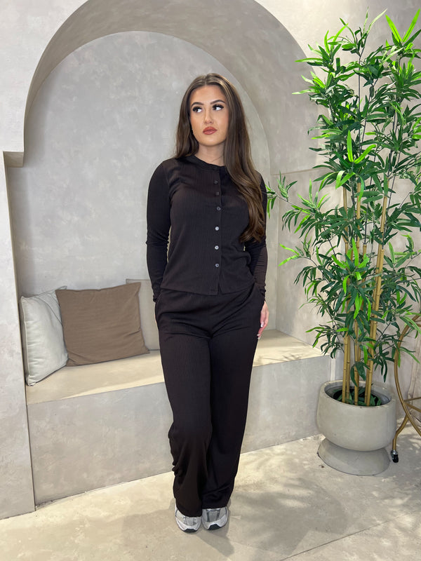 Collarless Shirt And Wide Leg Trouser Co Ord