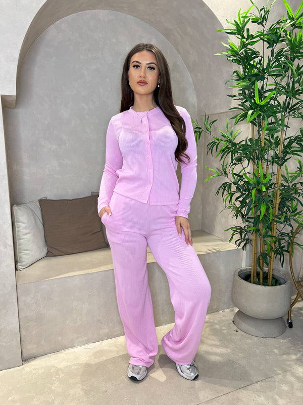 Collarless Shirt And Wide Leg Trouser Co Ord
