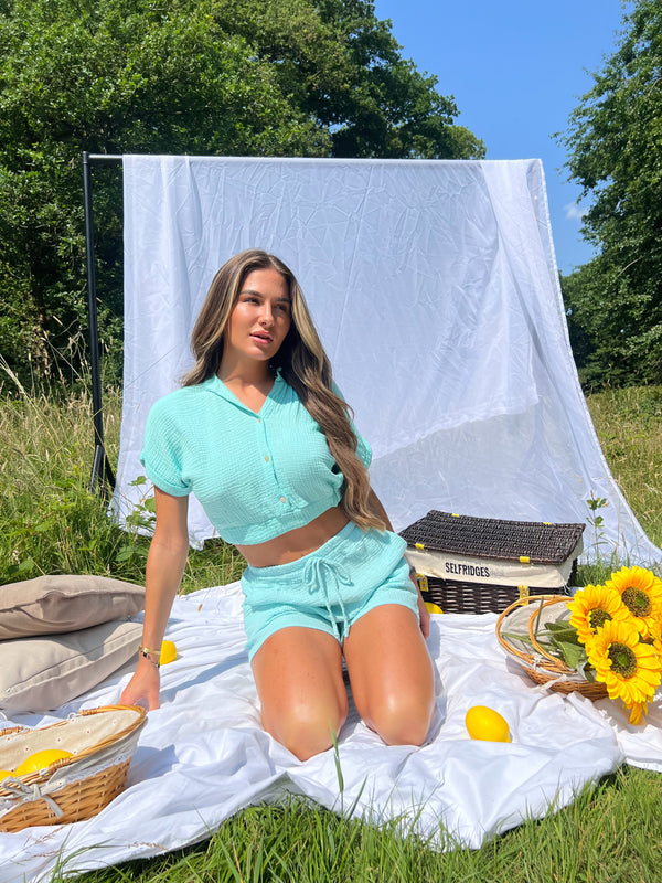 Sorrento Turquoise Cropped Collarless Shirt