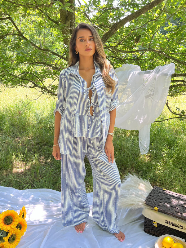 Sorrento Blue Stripe Rolled Sleeved Collared Shirt