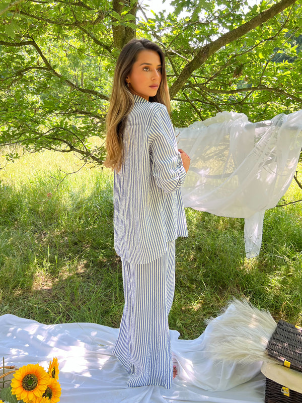 Sorrento Blue Stripe Rolled Sleeved Collared Shirt