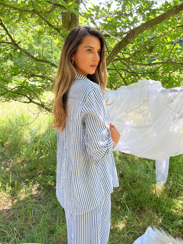 Sorrento Blue Stripe Rolled Sleeved Collared Shirt