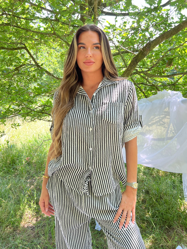 Sorrento Black Stripe Rolled Sleeved Collared Shirt