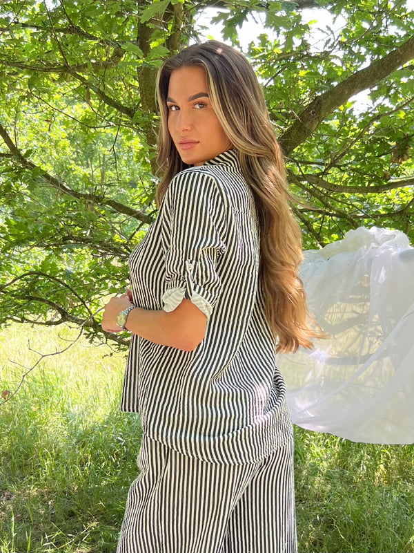 Sorrento Black Stripe Rolled Sleeved Collared Shirt