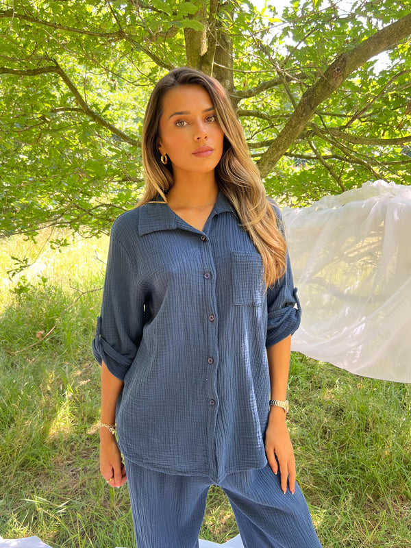 Sorrento Navy Rolled Sleeved Collared Shirt