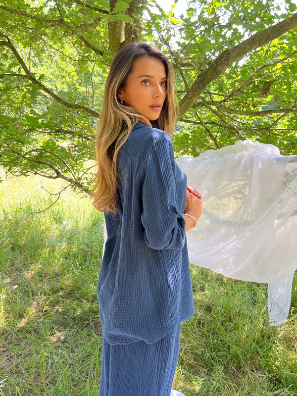 Sorrento Navy Rolled Sleeved Collared Shirt