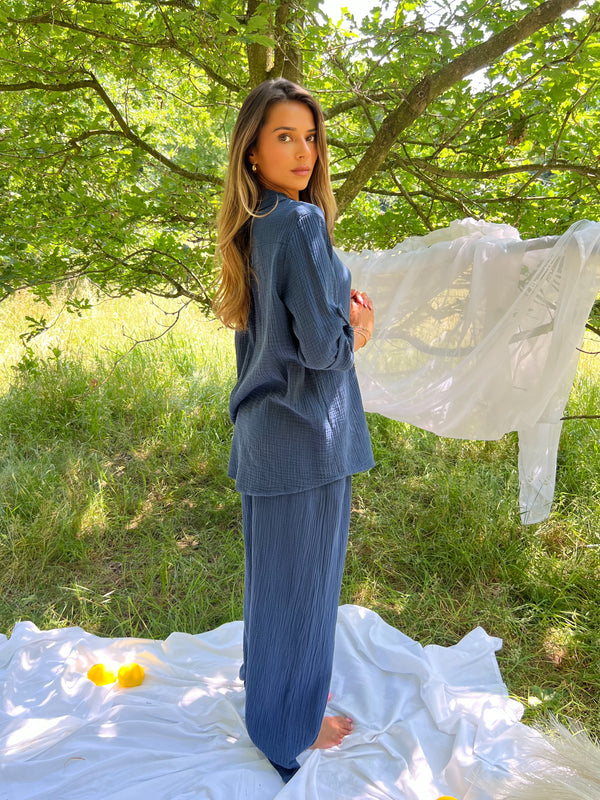 Sorrento Navy Rolled Sleeved Collared Shirt