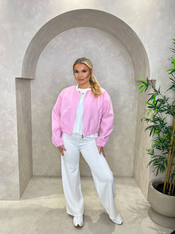 Collarless Zip Up Bomber Jacket