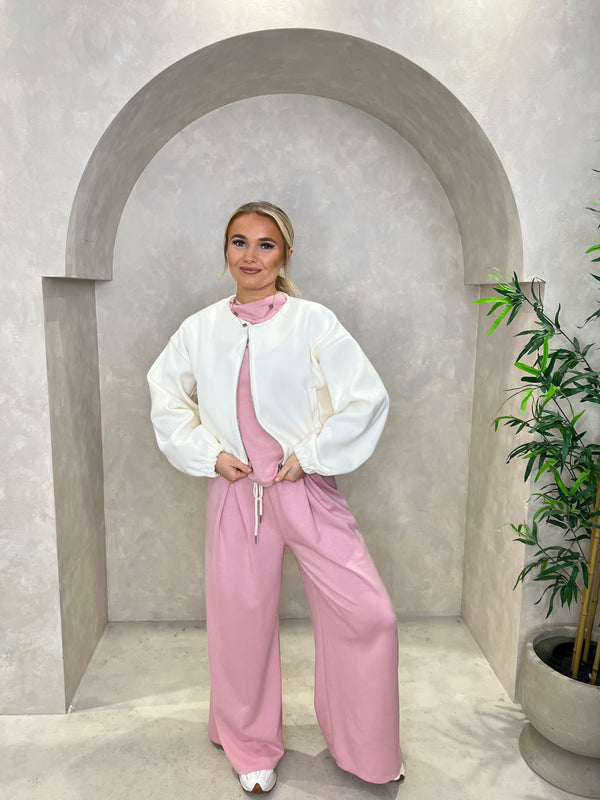 Collarless Zip Up Bomber Jacket