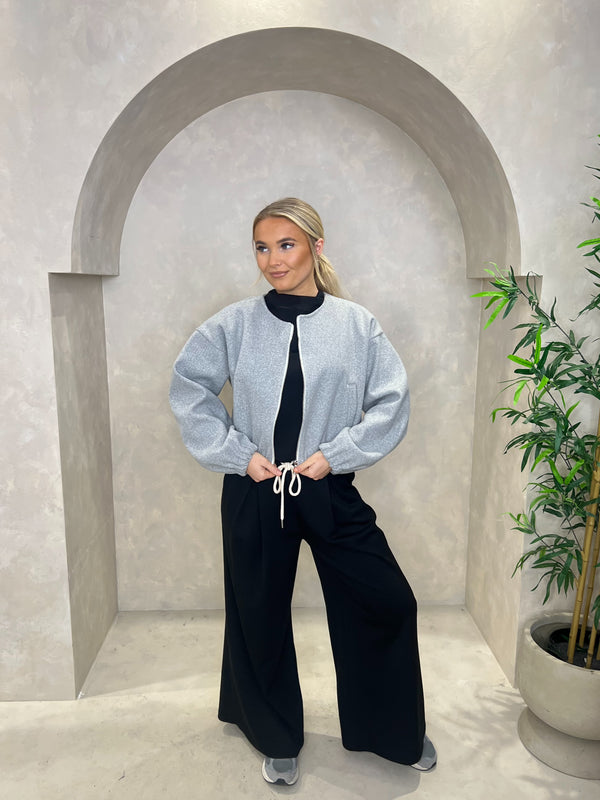 Collarless Zip Up Bomber Jacket