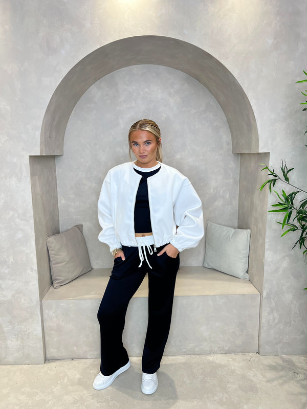 Collarless Zip Up Bomber Jacket