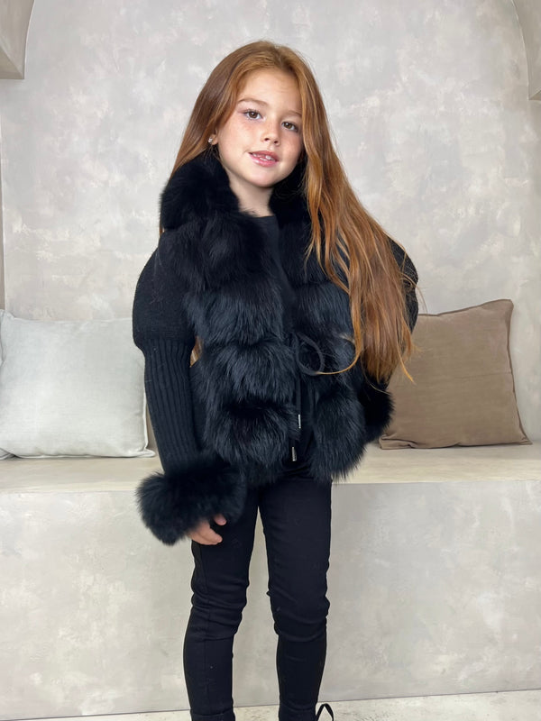 Childrens Black Luxury Fur Cardigan