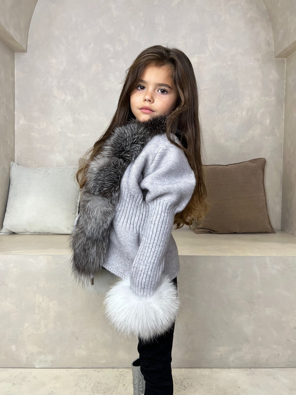 Childrens Grey/Two Tone Luxury Fur Cardigan