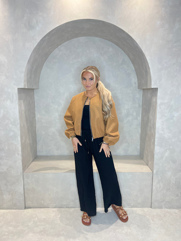 Collarless Zip Up Bomber Jacket