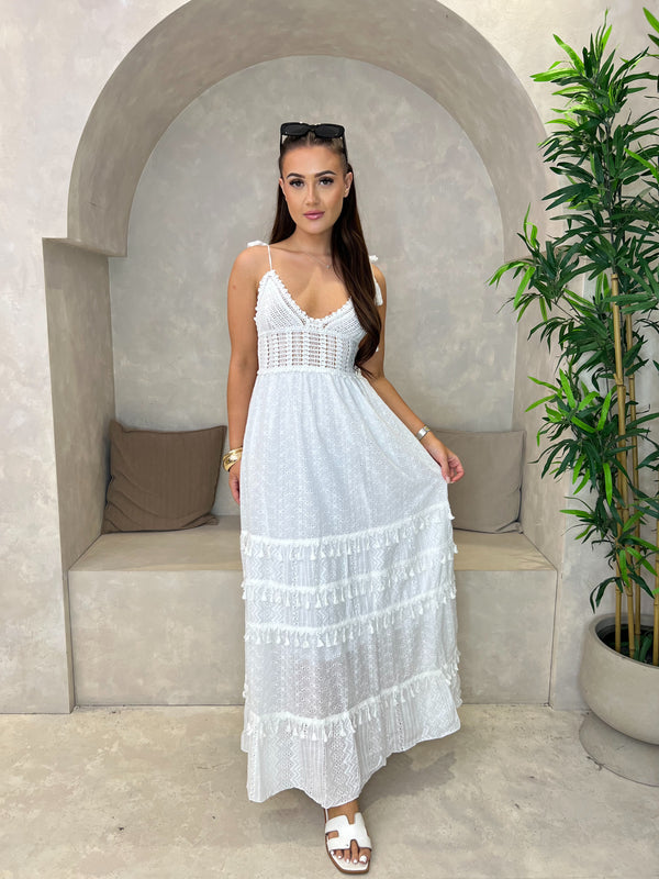 Tassel Detail Broderie Anglaise Midi Dress