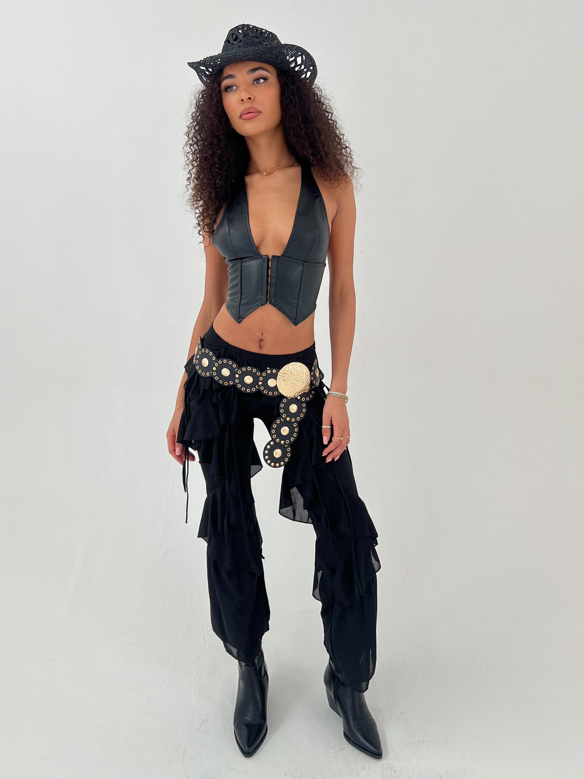 DOLLY | Black Tiered Ruffled Trousers
