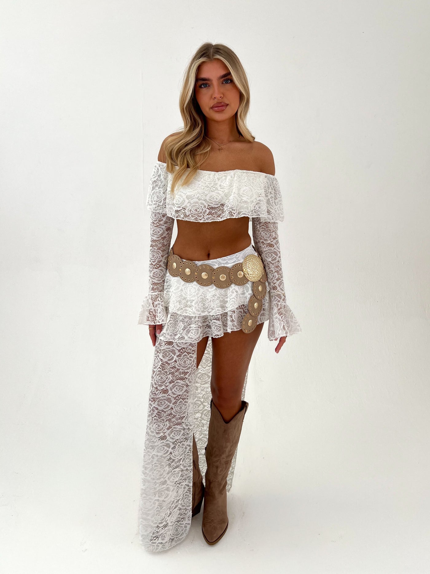 ANNI | White Lace Layered Waterfall Skort
