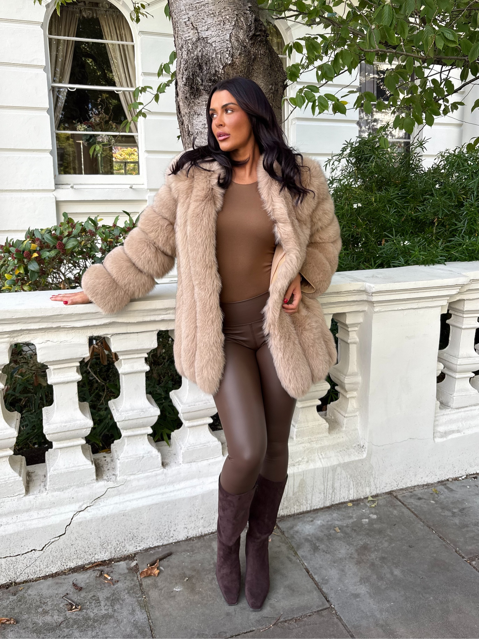 Tan Luxury Fur Mid Length Coat