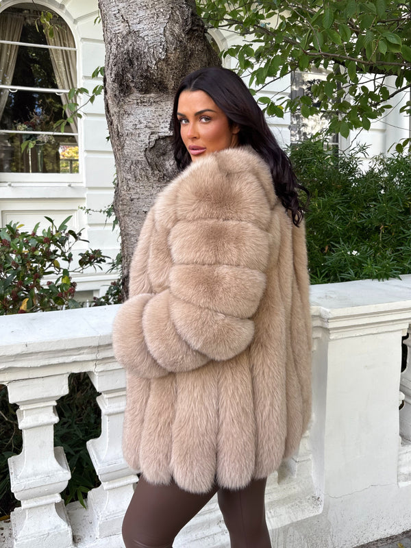 Tan Luxury Fur Mid Length Coat