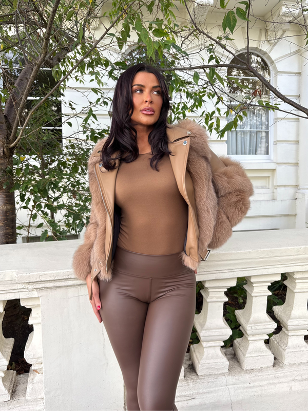 Camel Luxury Fur Biker Style Jacket