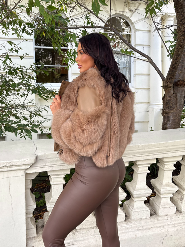 Camel Luxury Fur Biker Style Jacket