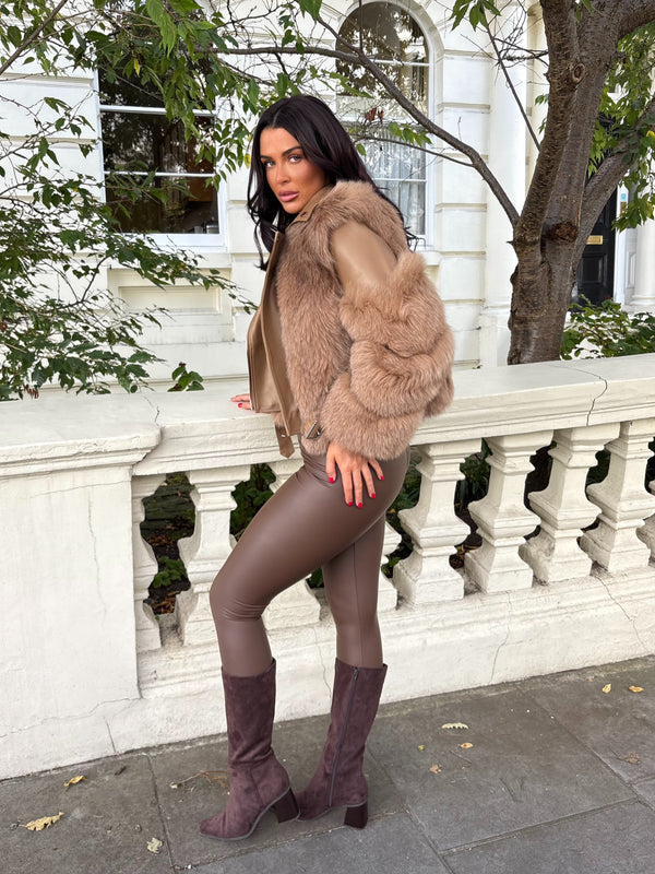 Camel Luxury Fur Biker Style Jacket