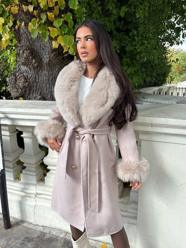 Latte Luxury Fur Cashmere Coat