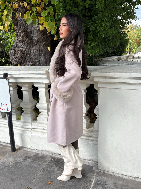 Latte Luxury Fur Cashmere Coat